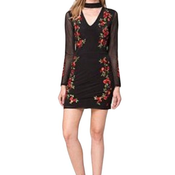 Bebe Mock Neck Floral Embroidered Mesh Dress - Picture 14 of 14